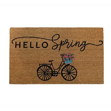 Imagem de Elrene Home Fashions Farmhouse Living Coir Capacho ao ar livre, tapete de entrada natural, decoração da porta da frente, 45,7 x 76,2 cm, bicicleta Hello Spring