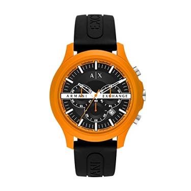Imagem de A|X Armani Exchange Relógio cronógrafo masculino; relógio masculino com pulseira de couro, aço inoxidável ou silicone, Silicone laranja/preto, Relógio de quartzo