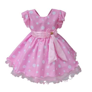 Imagem de Vestido Infantil Minnie Rosa Bolinha Tema Festa Confortável