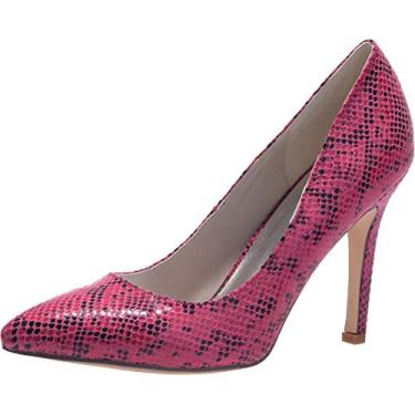 Imagem de A shoe store Sapato feminino de pele de cobra salto 9,8 cm bico fino sapato brvestido de festa de noite sem salto alto, rosa, 8.5