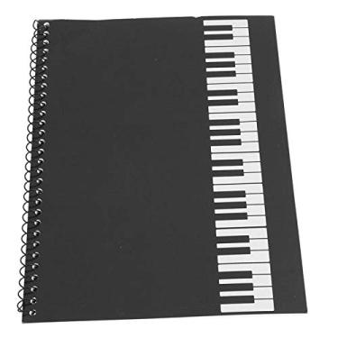 Imagem de Caderno de música, 50 páginas em branco Caderno de música Stave Caderno de composição Presentes para música (padrão de piano preto)