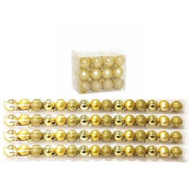 Imagem de Super Kit 60 Bolas De Natal Glitter, Lisa e Fosca Dourada 4cm - Riomaster