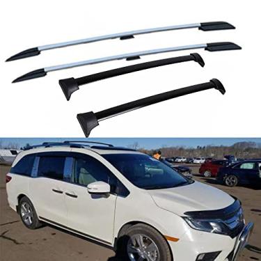 Imagem de 4 peças adequadas para Honda Odyssey 2018-2023 barras transversais de trilho de teto de alumínio barras transversais (trilhos de teto (prata) + barras transversais (preto))