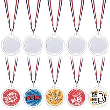 Imagem de Yookeer 36 medalhas de prêmio, faça você mesmo, plástico, transparente, em branco, faça sua própria medalha com fitas a granel para lembrancinhas de festa infantil, troféu para ginástica, escola, dia