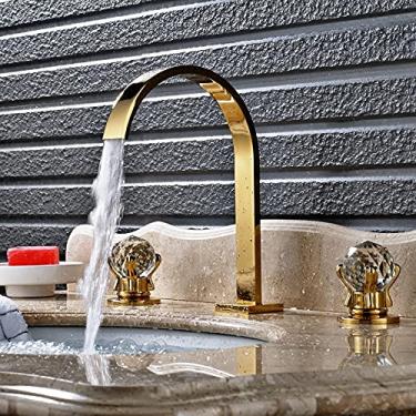 Imagem de WXXGY Torneira do banheiro 3 peças torneira da pia do banheiro de latão maciço, torneira misturadora de alças duplas, bronze esfregado a óleo/níquel escovado/cromado/ouro torneira