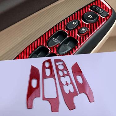 Imagem de MIVLA Kit de guarnição da tampa do painel do interruptor de elevação da janela da porta traseira interna do carro LHD, para Honda Civic 8ª geração 2006-2011 vermelho fibra de carbono