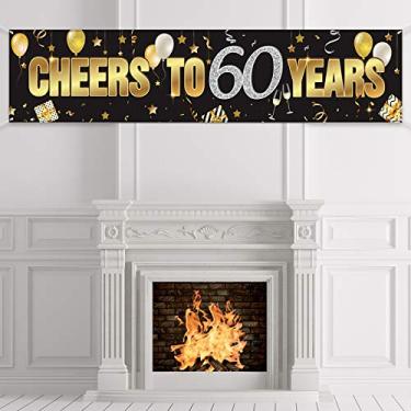 Imagem de Banner de 60º Aniversário, Feliz 60º Aniversário Cheers to 60 Anos Placa de Aniversário Ouro Glitter Aniversário Banner, Celebração de Aniversário Fundo de Festa Decoração de Festa Suprimentos para 60 Aniversários