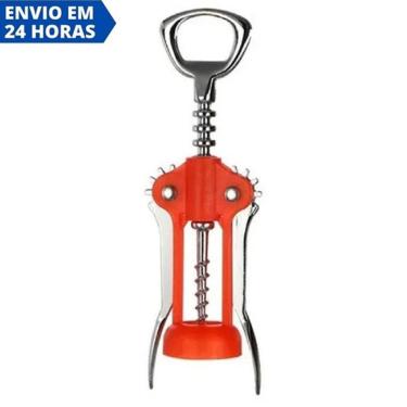 Imagem de Abridor de Garrafa com Saca Rolhas ABS Inox Vermelho