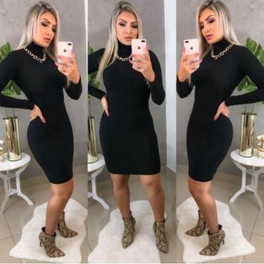 Imagem de Vestido Feminino Midi Gola Alta Manga Longa Canelado - Closet Da Bê