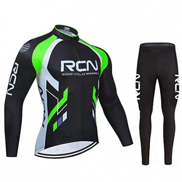 Imagem de Camisa de ciclismo de inverno equipe outono manga longa calças babador conjunto de lã térmica masculino roupa de bicicleta esporte equitação MTB roupas de bicicleta, verde, GG (176 cm/80 kg)