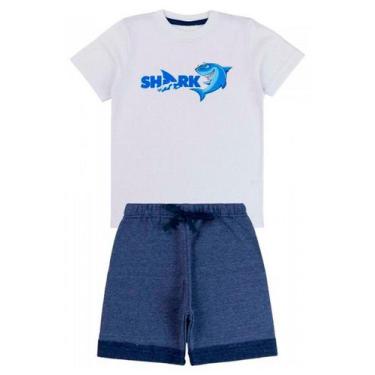 Imagem de Conjunto Infantil Masculino Shark Branco Com Azul - Joinha Kids Store