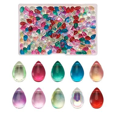 Imagem de Beadthoven 200 peças 10 cores transparente lágrima tcheco contas de vidro misturadas topo perfurado colorido gota de água contas de vidro de cristal lustres pingentes para fazer joias DIY suprimentos de artesanato