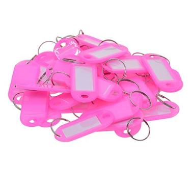 Imagem de 50 etiquetas de chave com etiquetas de plástico etiquetas de chave etiquetas com chaveiros como chaves de bagagem nome de animal de estimação etiquetas de memória - rosa