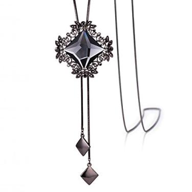 Imagem de Colar de corrente longo Merdia para mulheres com pingente de losango com vidro brilhante preto-20, 42G