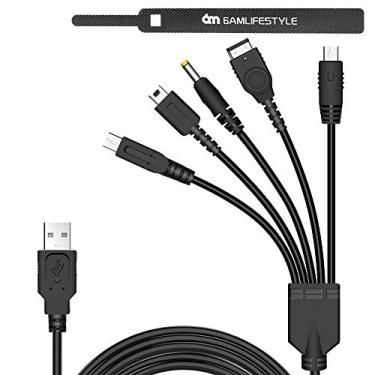 Imagem de 6amLifestyle Cabo carregador USB 5 em 1 multifuncional para jogos compatível com Nintendo NDS Lite/Wii U/New 3DS XL LL 2DS GBA SP/PSP 1000 2000 3000