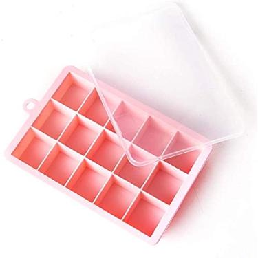 Imagem de Bandejas de cubo de gelo com tampa moldes de bandeja de gelo de silicone fácil liberação molde de pudim de geleia de gelo 15 cavidades branco-rosa atualizado