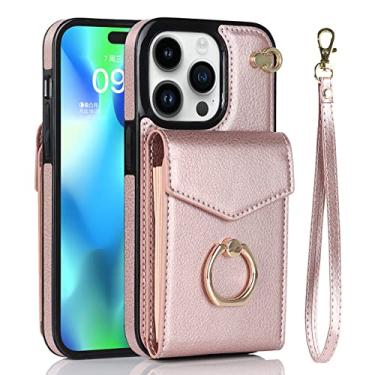 Imagem de Bolsa multi cartão de couro para iphone 14 pro max 13 12 11 se 2022 2020 x xr xs max 8 7 plus rfid suporte de anel suporte capa, rosa, para iphone 13promax
