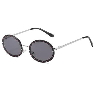 Imagem de Óculos de sol redondo sem aro com strass feminino armação de metal preto rosa óculos de sol feminino vintage tons UV400, 7, tamanho único