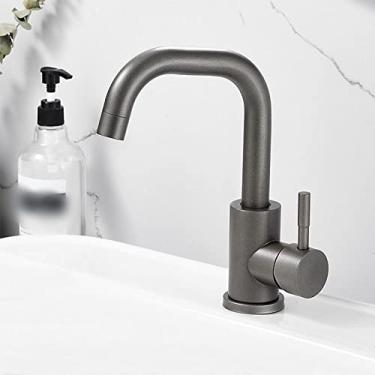 Imagem de Torneira de lavatório de banheiro de níquel preto 304 torneira misturadora de lavagem quente e fria de aço inoxidável 360 torneiras de pia com alça única, A2