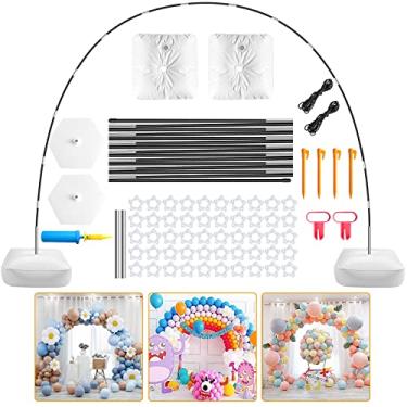Imagem de Kit de arco de balão para festa de aniversário, 3 m de largura, ajustável, 80 peças de suporte de arco de balão com base e bomba de balão, suporte de guirlanda para casamento, Natal, Ano Novo e decoração de chá de bebê