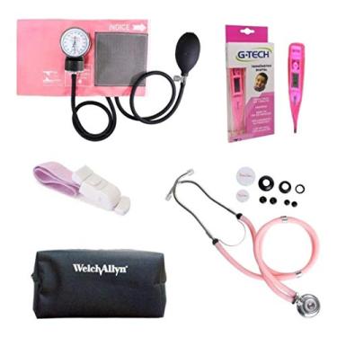 Imagem de Kit Enfermagem Esfigmo Esteto Estojo Garrote E Termometro (Rosa)