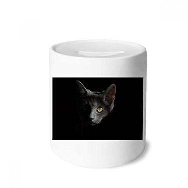 Imagem de DIYthinker Caixa de cerâmica preta com estampa de animal de gato selvagem caixa de dinheiro porta-moedas presente de cofrinho