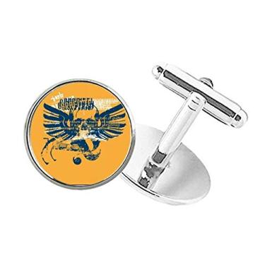 Imagem de DIYthinker Abotoaduras em formato de caveira azul laranja grafite Street com botão redondo