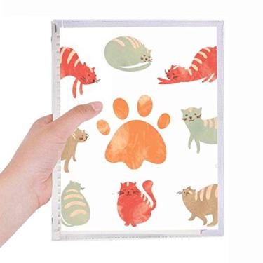 Imagem de Caderno de animais fofos com pegadas da família de gatos e folhas soltas para diário recarregável