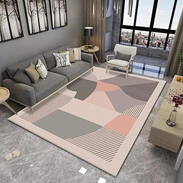 Imagem de jia cool Tapete contemporâneo Boho estilo retrô abstrato para sala de estar, tapetes antiderrapantes para áreas internas/externas, 120 x 160 cm, geométrico-214