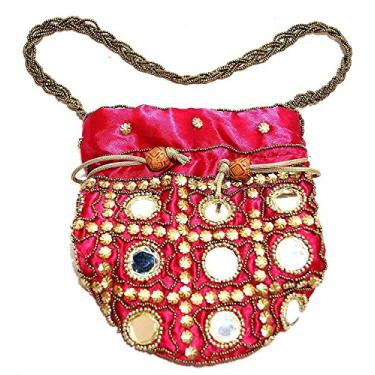 Imagem de Purpledip Bolsa Potli (bolsa com cordão): bordado de lantejoulas com fio dourado, Marrom, One Size