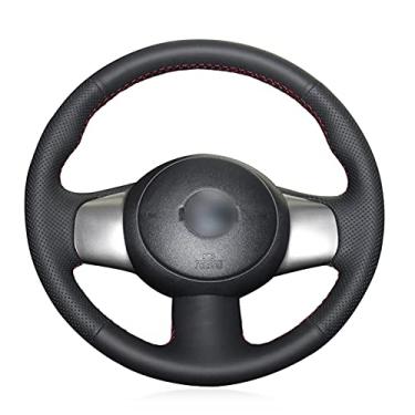 Imagem de Capa de volante de carro confortável e antiderrapante costurada à mão em couro preto, apto para Nissan março de 2010 a 2013 2014 2015 Sol 2011 a 2013 Versa 2012 a 2014