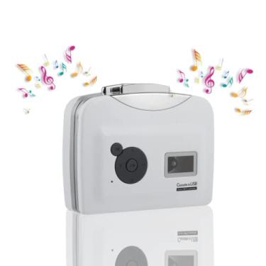 Imagem de Leitor de fitas cassete, conversor 2 em 1 para MP3, captura de cassete USB portátil, conversor de fita cassete de áudio e música para conversor digital com fone de ouvido,