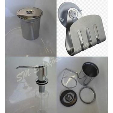 Imagem de Kit Lixeira 6l Embutir + Dosador E Porta Esponja Em Inox 304