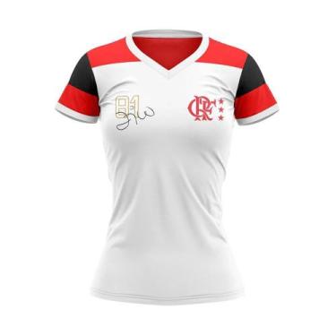 Imagem de Camiseta Braziline Flamengo Zico Retrô Babylook Feminino - Branco