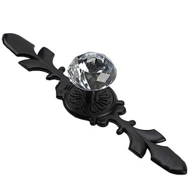 Imagem de Puxadores de cristal de diamante Caixa de sapatos Puxadores de armário Armário Porta Gaveta Puxadores Puxadores de guarda-roupa com parafusos Hardware, Preto Comprimento 170 mm
