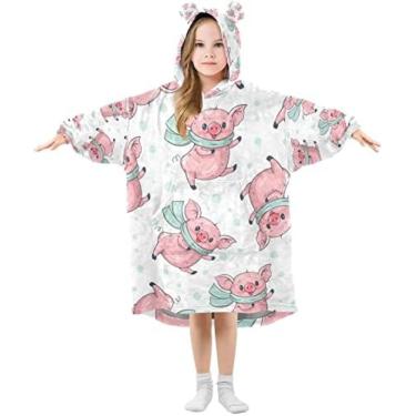 Imagem de Cobertor Infantil Com Estampa De Porco Bonito Dos Desenhos Animados Com Capuz Moletom Oversized Pulôver Para Meninos De 3 A 14 Anos Meninas,eu,Collector88