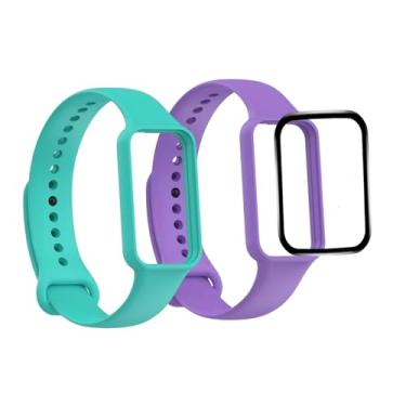Imagem de Super Combo 2x Pulseira Silicone Sport + 1x Película Cerâmica Compatível com Amazfit Band 7 (C7) (Ciano + Roxo)