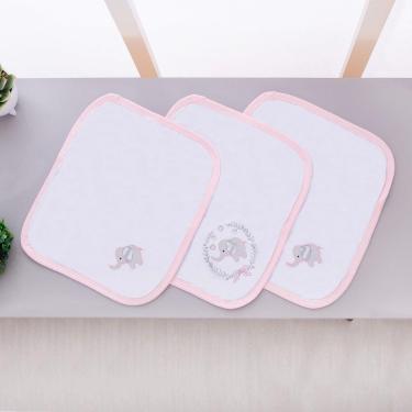 Imagem de Kit 3 Fraldas Pano De Boca Malha Para Bebê Elefante Rosa