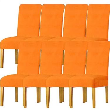 Imagem de Capas de veludo para cadeiras de jantar, capas elásticas para cadeiras grandes, capas para cadeiras com espaldar alto em elastano, elásticas, laváveis, removíveis (Color : Orange, Size : 8)