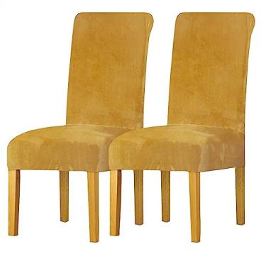 Imagem de Capas de veludo para cadeiras de jantar, capas elásticas para cadeiras grandes, capas para cadeiras com espaldar alto em elastano, elásticas, laváveis, removíveis (Color : Yellow, Size : 2)