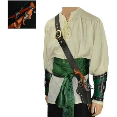 Imagem de Coldre de arma vintage de um ombro - Festa do Helloween Acessórios medievais Coldre de pederneira pirata Fantasias de cosplay Bolsa de arma gótica Cinto de ombro ajustável, marrom 16 sereno
