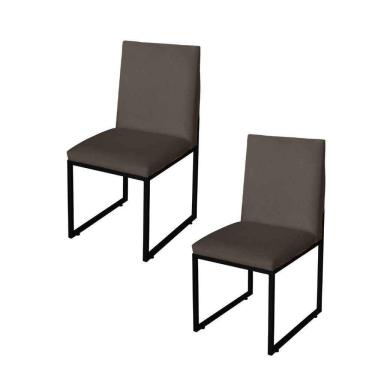 Imagem de Kit 2 Cadeira Para Sala De Jantar Trendy Base Metálica Preto Suede Marrom