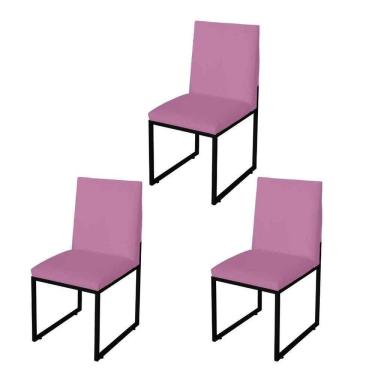 Imagem de Kit 3 Cadeira Para Sala De Jantar Trendy Base Metálica Preto Suede Rose