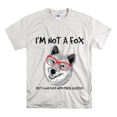 Imagem de Camiseta engraçada Foxy Looking Shiba Hilarious Dog using Glasses Animal Pet Divertida Camiseta Brincadeira Unissex Algodão Pesado Branco / 3GG