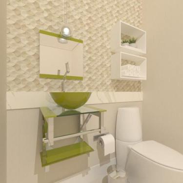 Imagem de Gabinete De Vidro Para Banheiro 40cm Inox Verde Oliva Com Torneira - C
