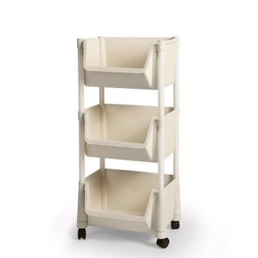 Imagem de Carrinho Multiuso Organizador 3 Prateleiras Em Plástico Com Rodízio - Creme