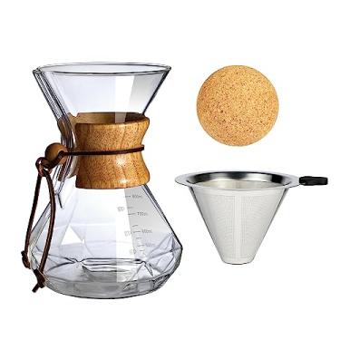 Imagem de HYAXGM Máquina de café com manga de madeira, 800 ml. Despeje sobre o coador de café, conjunto de cafeteira com rolha de cortiça (800 ml)