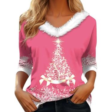 Imagem de Elogoog Camiseta feminina Merry Christmas Shirt for Women Pullover Cold Shoulder Cute Tree Snowflake Tops Sexy Red Wine Glass Impresso Sweater (Rosa, XX-Grande), rosa, XXG