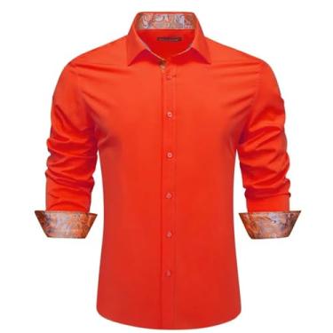 Imagem de Camisas masculinas de seda manga longa azul-petróleo sólido patch Paisley Slim blusa masculina Casaul lapela tops primavera outono, 0366, GG