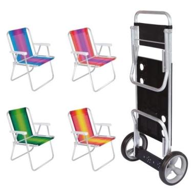 Imagem de Kit Carrinho De Praia + 4 Cadeiras De Praia Aluminio  Mor
